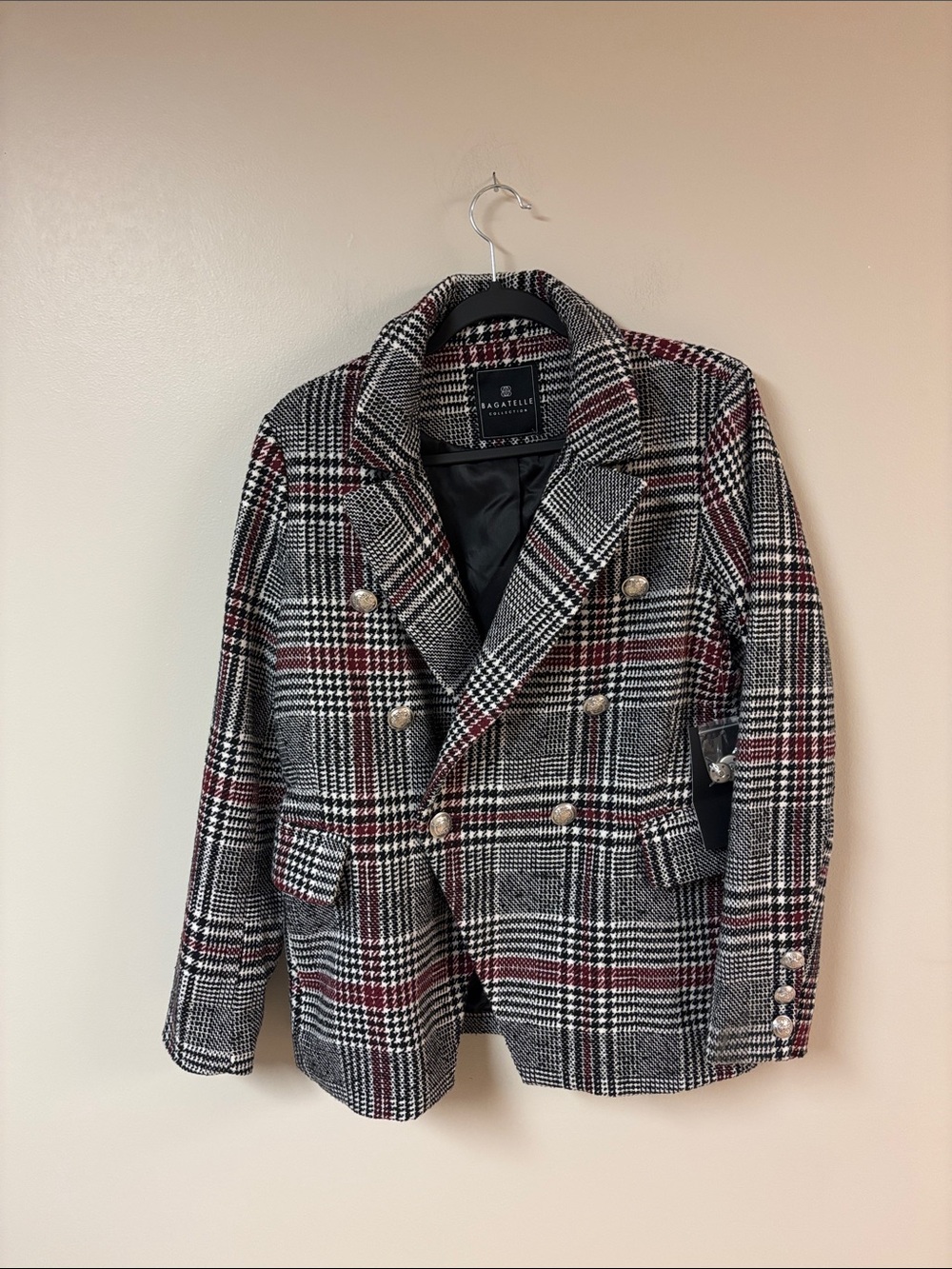 Vintage-Inspired Bagatelle Plaid Double-Breasted Blazer L NWT - Picture 2 of 16